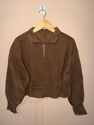 Half zipper global uniqlo coklat mahogany