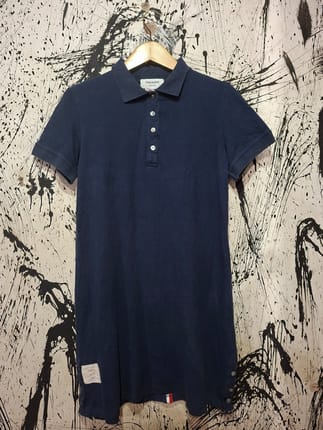 THOM BROWNE STRIPE CENTER BACK PIQUE POLO DRESS