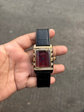 JAM TANGAN MUST DE CARTIER TANK BURGUNDY DIAL VINTAGE