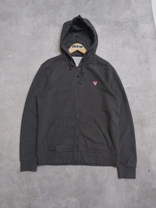 Hoodie Zip Guess Small Logo Triangle Dark Grey
