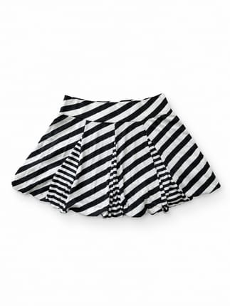 Black and White Striped Baloon Mini Skirt
