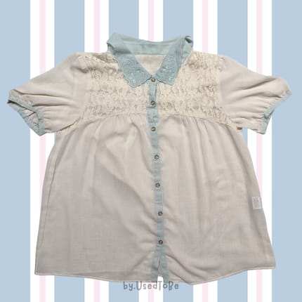 White Ivory Light Blue Top Blouse Floral Whims Fairy