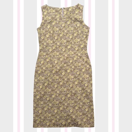 Floral Mini Dress Sleeveless Butter Yellow Mustard Vintage
