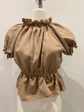 Brown Reversible Scrunched Neckline Peplum Blouse