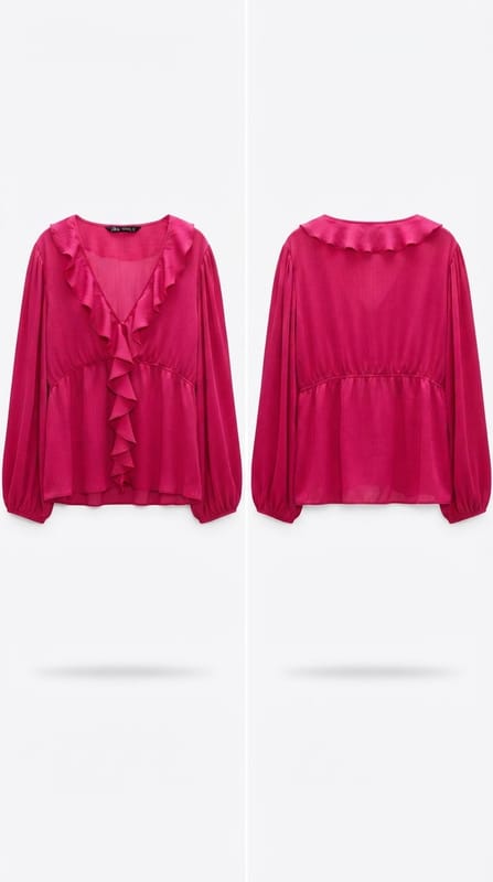 ZARA blouse top atasan ruffles long bell sleeve lengan panja, foto 6