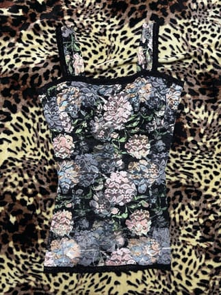 Black Floral Lace Square Neck Tank Top y2k