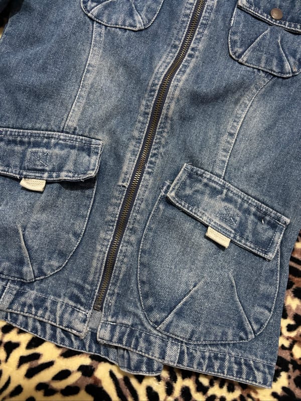 Vintage Blue Denim Zipper Cargo Jacket, foto 6