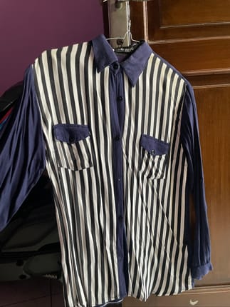 Kemeja Salur Stripe Navy Lengan Panjang - Wanita