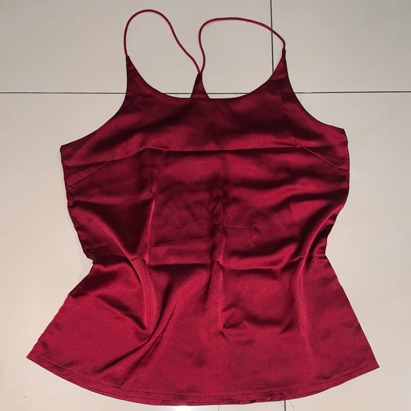 Satin Halter neck tank top maroon, foto 2