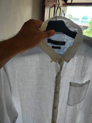 LINEN putih Giordano kemeja pria SIZE L SLIM FIT