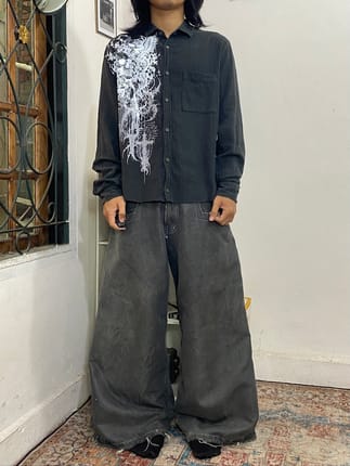 Y2k Boxy shirt longsleeve black skullwings Wearcy custom rew