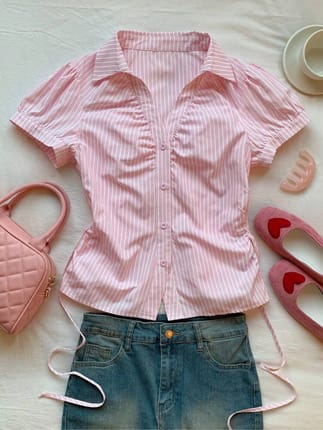 Shein - y2k slim fit kemeja ruched