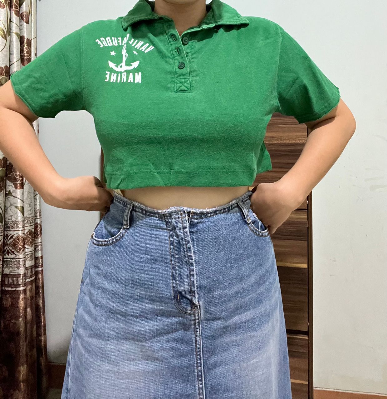 Streetwear Reworked Crop top Wanita green