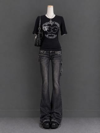 EGOIST japan vintage studded graphic fitted tee ¾ sleeve y2k