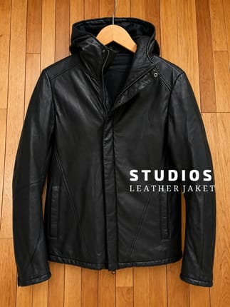 Jaket kulit hoodie slimfit pria studios second original