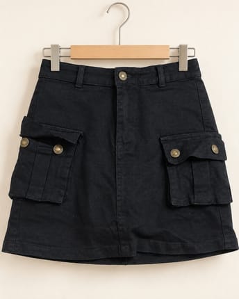 Rokcel Cargo Denim Black Heavy Jeans | High Waist Mini Skort