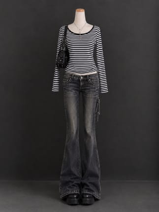 black white stripe long sleeve korean vintage y2k japanese