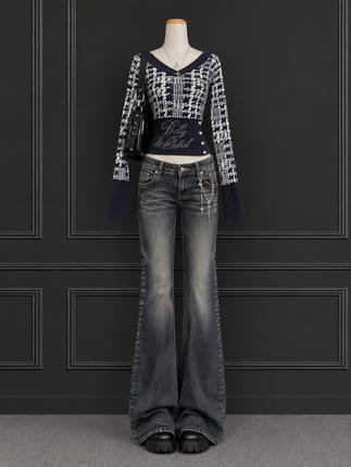 Elim Sexy Style y2k pattern top studded detail vintage