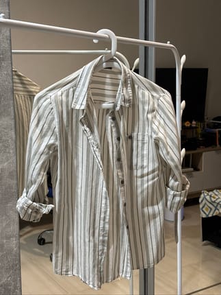 Primark White Sage Green Strips Cotton Shirt