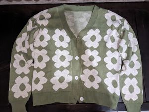 Minimalist Casual Cardigan Wanita white green