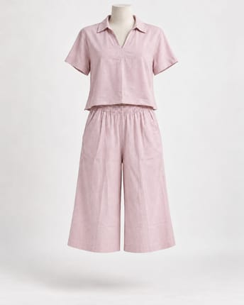 Setelan Blouse & Kulot Pink Pastel All Size m |Merk Meltrick