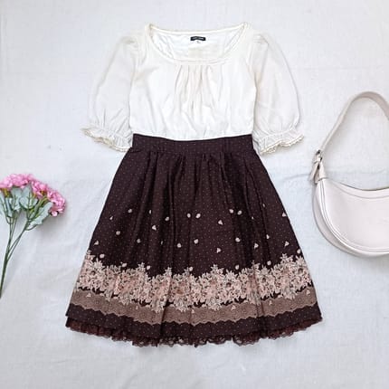 L'EST ROSE Floral Lace Dress Size 2 Brown Cream Japanese Fem