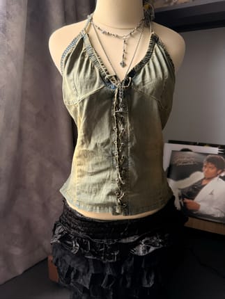 Y2K Denim Lace-Up Halter Top