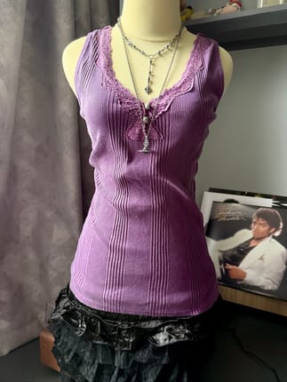 Whimsy Ribbed Lace Trim Tank Top