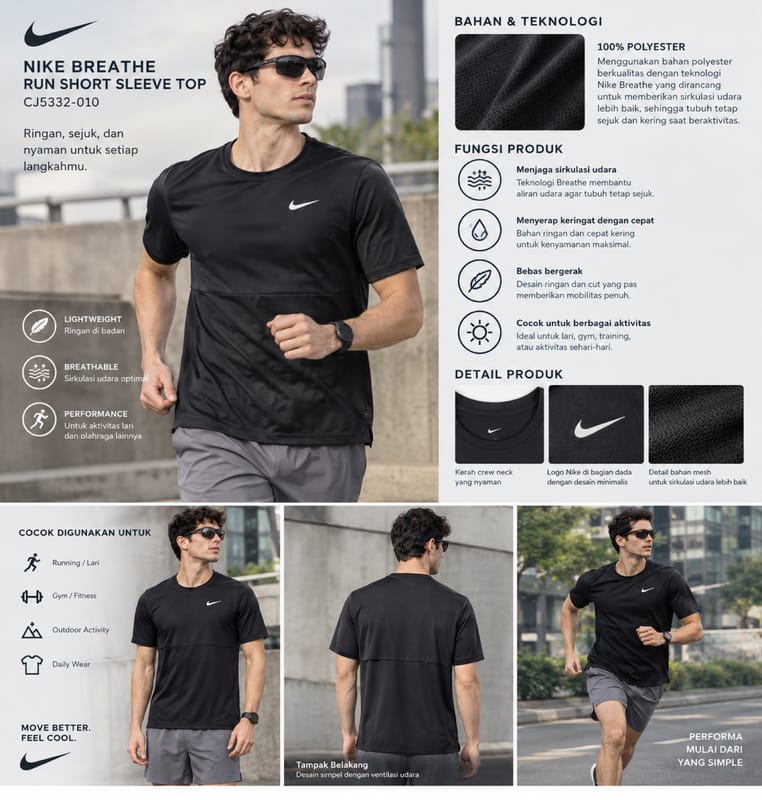 Jersey nike breathe run black, foto 2