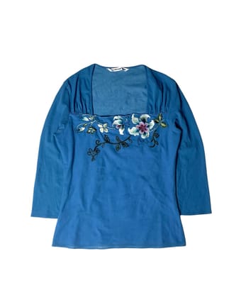 Vintage vivienne tam embroidery floral mesh blouse
