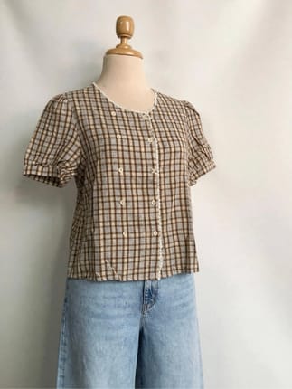 QUINN GINGHAM TOP - Brown Choco