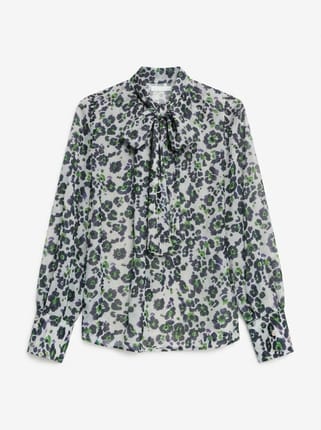 Korean Floral Leopard Green Black Blouse Chifon Bunga Vintag