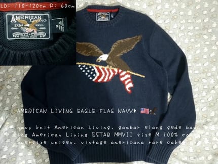 SWEATER RAJUT AMERICAN EAGLE FLAG VINTAGE - NAVY EAGLE