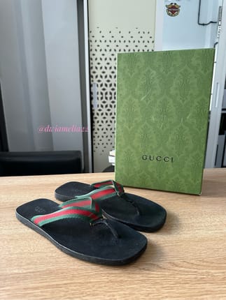 Sendal Gucci Web Print Flip Flops Thong Sandals Slide Origin