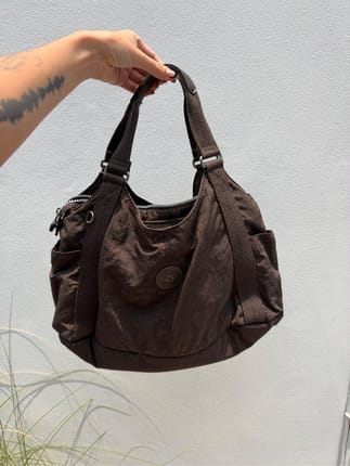 Kipling Brown Crinkle Nylon Shoulder Bag