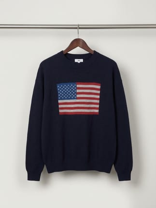 Wego Oversized American Flag Sweater Knit Motif Rajut