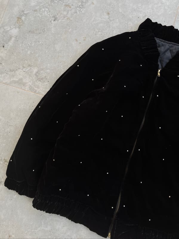 Black Velvet Scattered Rhinestone Bomber Jacket, foto 4