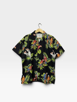 UnderAir Open Collar Shirt Short Sleeve Pattern Leaf Bird