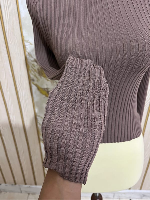 ZARA Ribbed Knit Top Open Back – Cokelat, foto 6