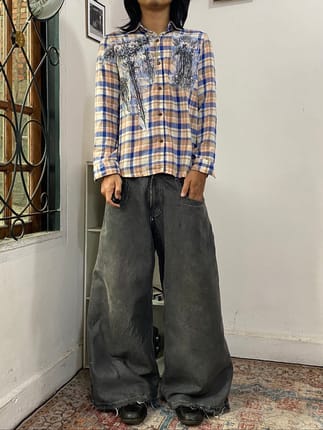 Y2k Plaid shirt longsleeve Wearcy custom reworked