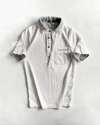 Mitex Japan Y2K Contrast Trim Knit PoloShirt Sharp Pinstripe