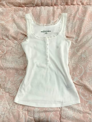 Aeropostale Seriously Soft White Lace-Trim Henley Tank