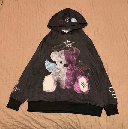 TRAVAS TOKYO Bear Print Pullover Hoodie - Black