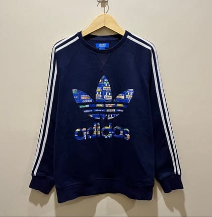 Crewneck Adidas Originals Trefoil Big Logo 3 Stripes Navy