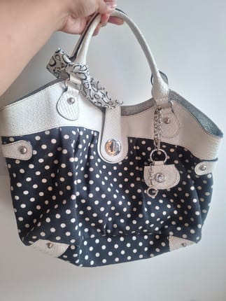 Vtg Guess Black Polkadot Totebag