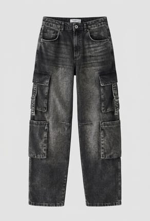 Women's Black Denim Cargo Pants | Baggy Barrel Jeans