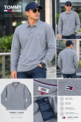 TOMMY JEANS Long Sleeve Polo Shirt Baju Kaos Kerah Lengan Pa
