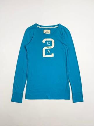 Y2k Hollister Co. Turquoise Blue Long Sleeve Top Graphic 2