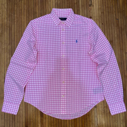 POLO RALPH LAUREN GINGHAM TARTAN CHECK PINK WHITE LONG SLEEV