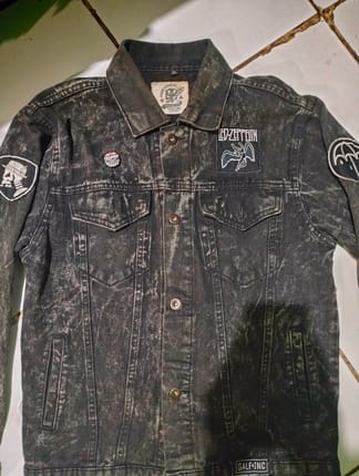 Jaket Jeans Galfinc Acid Wash Black Custom Patch Rock